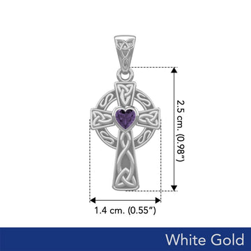 Celtic Cross White Gold Pendant with Heart Gemstone WPD5337 - Jewelry